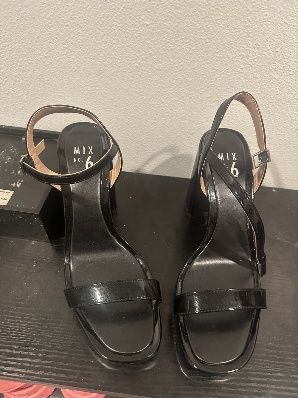 Mix No. 6 Black Patent Ankle-Strap Block Sandals